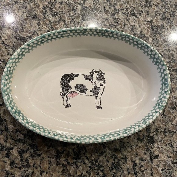 Vintage Teamson Oven Baking Casserole Dish Oval Bowl Cow Art Farm Country Decor - Picture 1 of 5